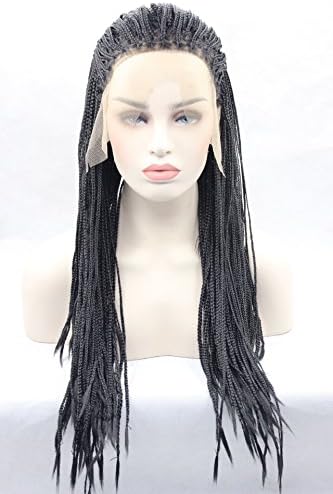 RoyalVrigin New Fully Hand Braided Front Lace Hair Hair Wig Synthetic Micro Black Braids Glueless Synthetic Lace Front Wigs For Black Women