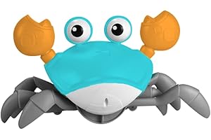 BASCET Infrared Induction Crab Crawling Toy with with Music Light Effect USB Rechargeable Crab Toy with Sensor Obstacle Avoidance Function Electric Crab Moving Toy for Toddler Babies by Boys Girls (Cyan)