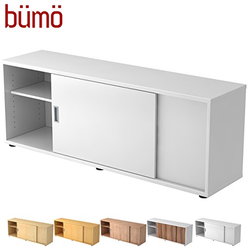 BÜMÖ Sideboard mit Schiebetür | Büro Schiebetürenschrank | Für Aktenordner & Stauraum für Material | Büromöbel | in 12 Farben (Weiß)
