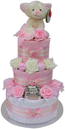 Back in Stock! 3 Tier 'Pretty in Pink' Nappy Cake New Baby Girl Baby Shower Gift Hamper - FAST &amp; FREE UK Delivery!