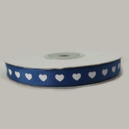 various colours Grosgrain ribbon with white hearts 10mm x 25 metre Full Roll (Navy Blue)