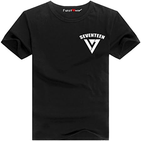 Kumiu Fanstown Seventeen kpop shirt logo with lomo cards, 0Black B, Large / US M