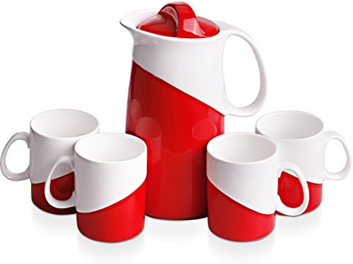 Ivoku Water Pitcher Set, 56oz Ceramic Water Jug with lid and 4 Cups,Large Milk Coffee Frothing Jug for Family Party