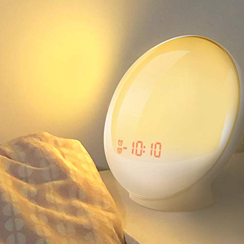 Réveil lumière numérique Snooze Nature lampe de nuit horloge lever du soleil lumière colorée avec sons de la Nature Radios FM Table Chevet Veilleuse