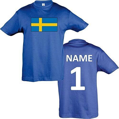 Kids T-Shirt Schweden Sweden Ländershirt mit Wunschnamen und Nummer diverse Farben, Farbe royal, Größe 104