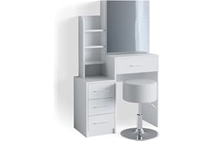 Vicco tavolo da toeletta Conrada, Bianco, 80 cm con sgabello