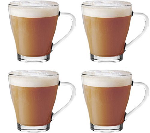 Get Goods - Set di 4 Tazze in Vetro per Cappuccino, tè, caffè, caffellatte, Cioccolata Calda