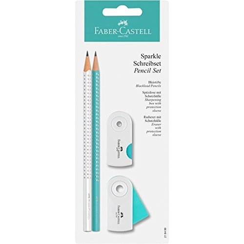 Faber-Castell 218499 - Bleistiftset GRIP SPARKLE, 4-teilig, weiß-türkis