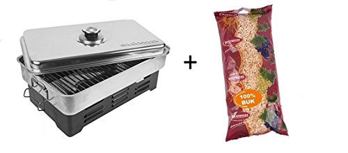 Preisvergleich Produktbild TISCHRÄUCHEROFEN mit THERMOMETER EDELSTAHL OFEN RÄUCHEROFEN GRILLOFEN + RÄUCHERSPÄNE BUCHE 750 gr GRATIS 330001RS