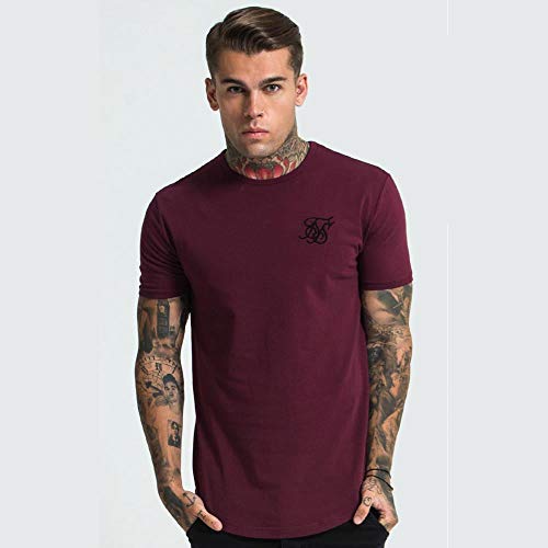 Sik Silk Hombre Hem curva Logo Gimnasio de la camiseta, Rojo, Small