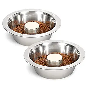 KASBAH 2 Pack Stainless Steel Dog Bowl for Large Dogs,Standard Bowls Fit Elevated Feeders Metal Bowl Durable Dog Slow Feeder Bowl Stop Gulping Dog Food and Water Eating Bowl,Sliver,5 Cups