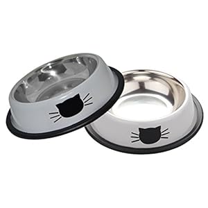 Legendog Cuencos para Gatos, 2 Piezas Cuencos Antideslizantes de Acero Inoxidable Comida Cuencos para Gatos (Black+Grey)