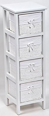 TENDANCE Meuble chiffonnier étroit 4 tiroirs - Aspect osier - Coloris BLANC