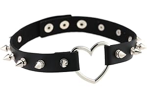 CLYHON Punk Style Love Heart PU Leather Collar Choker Necklace with Rivets Spiked Accent PU Leather Punk Rock Choker Necklace Heart Gothic with Rivet for Women Men Adjustable