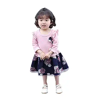 KBZONE Girls Empire Knee Length Dress (Pink, 2-3 Years)