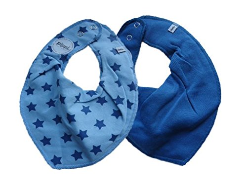 Pippi 2er Set Baby Dreieckstuch Halstuch Lätzchen uni blau & hellblau mit STERNE