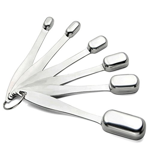 Mogoko 6-teilig Edelstahl-Messlöffel Set Messbechern Messlöffel aus ROSTFREI Edelstahlfür Kochen, Zutaten, Backen, Proteinpulver, Soßetoller Praktischer Küchenhelfer (Schmale) - 2