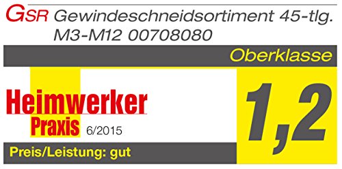 PROFI 45 tlg. Gewindeschneid Satz metrisch M3-M12 HSSG von GSR Gustav Stursberg [00708080] | Gewindeschneider + Handgewindebohrer + Schneideisen + Kernlochbohrer + Haltewerkzeuge + Gewindeschablone | für Außengewinde und Innengewinde - 8