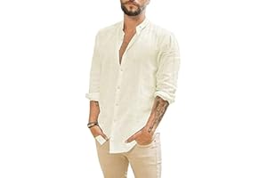 Glacspyg Lniana koszula męska z długim rękawem, lniana koszula do pracy, na czas wolny, do pracy, na co