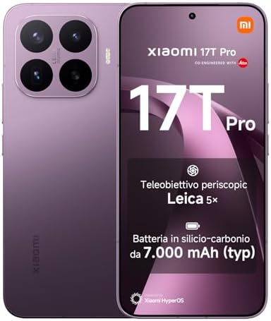 XIAOMI 17T Pro, Smartphone 12+256GB, Display Eye-Care 6,83" 144Hz, Batteria Silicio-carbonio da 7000mAh (typ), Teleobiettivo Leica 5x, 100W HyperCharge, Deep Violet, Garanzia 2 anni+1 anno extra