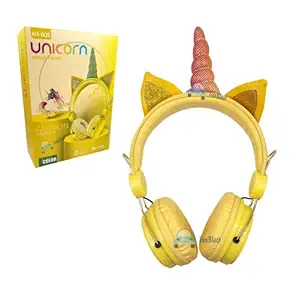 FunBlast Unicorn Headphone for Kids - Colorful Wireless Unicorn Headphones, Adjustable Stereo Stylish Headphones for Girls/Boys, Earphone for Kids, Best Gifts for Birthday (Yellow Color)