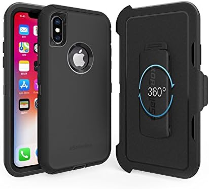eSellerBox Heavy Duty Rugged Multi-Layer Hybrid With [Kickstand] [Built-in Screen Protector] [Belt Clip] bumper Holster Protective Case Cover For Apple iPhone X (Black)