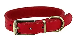 Rantow Strong Handmade Leather Classic Pet Dog Collar, Adjustable Neck Size 35cm to 45cm and 2.5cm Wide, Belt Style Easy to Use Collar for Medium/Small Dogs (Red)