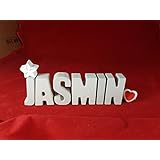 Beton, Steinguss Buchstaben 3 D Deko Namen JASMIN mit Stern und Herzklammer als Geschenk verpackt! Ein ausgefallenes Geschenk zur Geburt, Taufe, Geburtstag oder auch zu anderen Anlässen.
