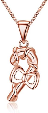 Christmas Bow Crutch Necklace, Womens Silver/Rose Gold Crystal Necklace with Christmas Stocking Pendant 19.5 Inches Christmas Presents for Women Girls (Rose Gold)