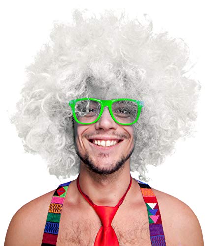 280g XXL Peluca Afro Cabeza rizada Peluca Black Peluca Afro Peluca de rizos Carnaval Negro, Blanco, Rubio, Rojo, Turquesa, Verde, Fucsia - Blanco