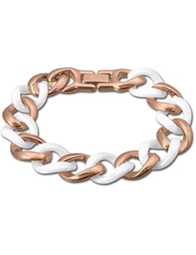 Amello Edelstahl Armband Keramikschmuck weiß - Panzerarmband rosevergoldet für Damen Edelstahlschmuck Stainless...