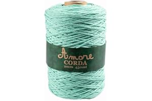 BORGO DE' PAZZI FIRENZE Corda 2mm Cotone (Verde Acqua), Filo per Macramè, Cordino per Borse a Uncinetto e Fai da te, Filato per Uncinetto e Ferri Made in Italy, BORGO DE’ PAZZI FIRENZE
