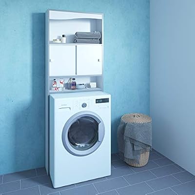 Symbiosis Meuble WC-Machine à laver-Blanc-Chants gris/6091A7321M17