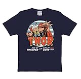 Diseño original con licencia Logoshirt Camiseta para niño Thor, Marvel Comics - El Dios del Trueno - Camiseta con Cuello Redondo Azul Oscuro - Diseño Original con Licencia, Talla 140/152, 10-12 años