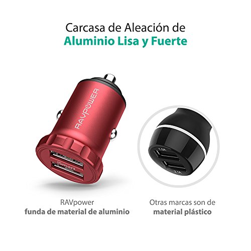 RAVPower Mini Cargador de Coche con Aleaci  n de Aluminio 24W 4 8A con Nueva Tecnolog  a iSmart 2 0 para iPhone 7  iPad  Samsung  LG y M  s