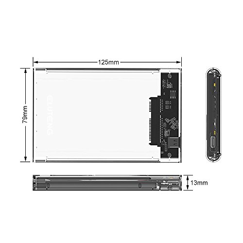 ELUTENG Externe Festplatte USB C 2.5 Zoll HDD Gehäuse Werkzeugloses 2TB USB C Gehäuse für 7 & 9.5mm SATA HDD / SSD USB 3.0 Typ-C Externes Festplattengehäuse Transparent - 8