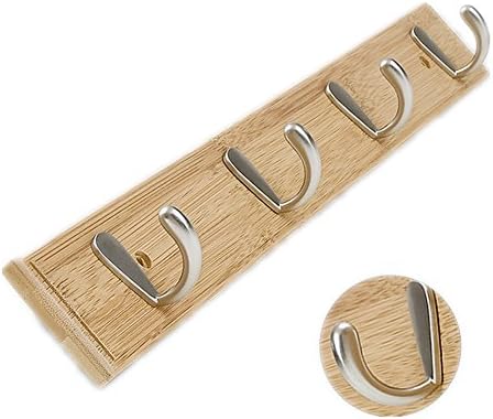 Heavy Duty Waterproof Modern Clothes Hooks Wooden Bamboo Board Wall Mounted Coat Peg Rack Hanger (4 Hooks)