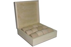 DECOCRAFT (PD33) Plain Wood Wooden Box with 12 Napkin Rings (4.9cm) - Box 169x142x55mm