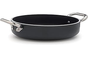 Pentole Agnelli ALSA2106SSPI28 Alblack Casseruola Bassa, in Alluminio, Spessore 5 mm, Fondo Induzione da 10 mm, con 2 Manici in Acciaio Inossidabile, 28 cm, Nero