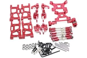 Fanuse Piezas de Actualización para Wltoys 1: 14 144001 RC Coche Metal Dirección Swing Base con Brazo C Cubo Trasero Asiento Varilla de Tracción para Servo,Rojo