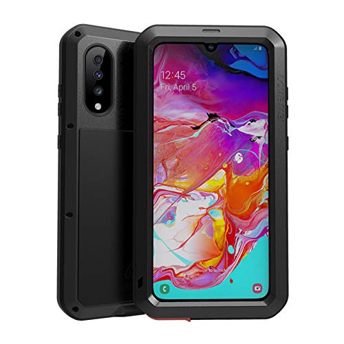 LOVE MEI per Samsung Galaxy A70 Impermeabile Custodia, Antiurto Impermeabile Polvere-Prova Sporcizia-Prova in Alluminio Metallo Cover con Vetro Temperato per Samsung Galaxy A70 (6.7 Pollici) (Nero)