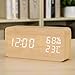 Produktbild KOMO Stilvolle LED-kreative elektronische Uhren leuchtende schweigen Die Alarm Temperatur und Luftfeuchtigkeit des Nachtmodus der Uhr Holzblock Schüler quadratische Tischuhr, Temperatur und Luftfeuchtigkeit, Holz weißen Feld