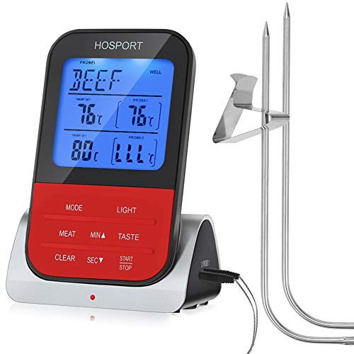 Termómetro de Cocina Digital HOSPORT Digital Termómetros para Carne Wireless Comida Termómetro con 2 Sondas para la Cocina, BBQ, Aves, Parrilla Barbacoa