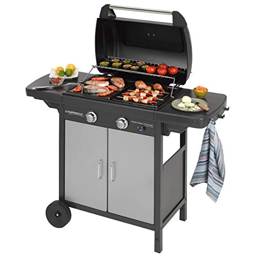 Campingaz Barbecue à Gaz 2 Series Classic LX Plus Vario, 2 Brûleurs, Puissance 7.5kW, Grille et Plancha en Acier Double Emaillage, 2 Tablettes Latérales
