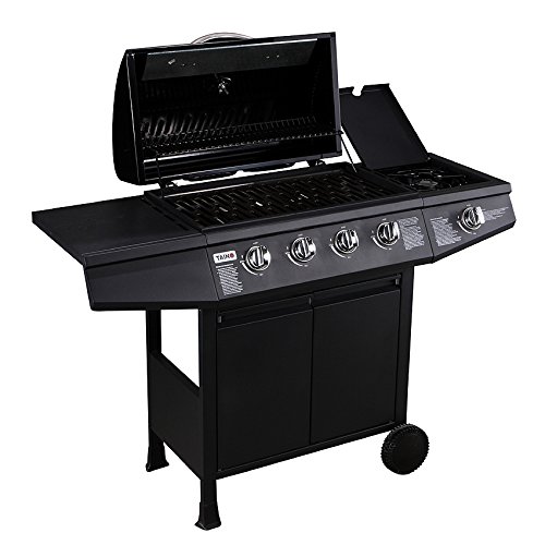 TAINO® Gasgrill BBQ Grillwagen 4 Edelstahl-Brenner 1 Seitenkocher Gas-Grill TÜV Farbe Schwarz (4+1) - 3