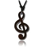 Chic-Net Kette Sono Holz Notenschlüssel Musik braun Anhänger 55 mm verstellbar Baumwolle