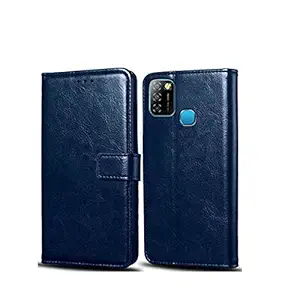 Fengshui Vintage Flip Case Leather Finish | Inside TPU with Card Pockets | Wallet Stand | Shock Proof | Magnetic Closure Flip Cover for Infinix Smart 5A - Attractive Navy Blue