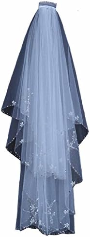 FNKSCRAFT® Real Picture Women Pearls Sequins Wedding Veils Short Two Layers Bridal Veil with Comb (Ivory)