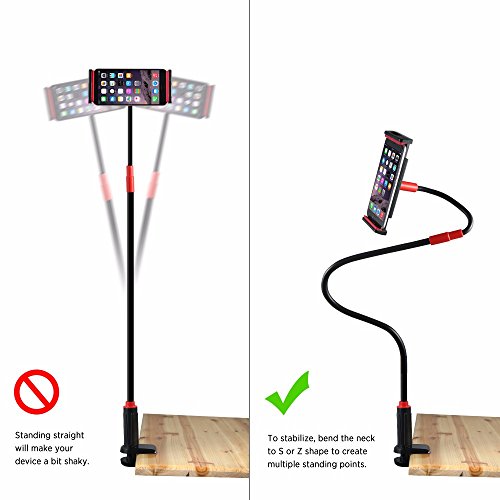EasyAcc iPad Halterung Desktop-Ständer Schwanenhals Halter Flexibel Winkel verstellbar Handy/Tablets halterung 360 ° Drehen, Verlängerte 100 cm, Bolt Clamp mit Halterung für Apple iphone 6 / ipad Mini 3 / ipad Air 2 / Galaxy Tab 10.1 4 / Galaxy Tab A 9.7 / 8.0 und für 3.0-10.1 Inch Android Device (Schwarz/Rot) - 6