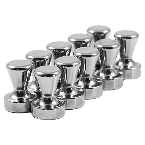 Magnetastico | 10 piezas imanes extra potentes e imanes de grandes dimensiones, de forma cónica, en acero con imán de neodimio N42 | Dimensiones: 15x21 mm, niquelado | Imanes cónicos, chinchetas magnéticas pins de sujeción para papeles, súper fuertes, push pins, imanes para oficinas - Ideales para la oficina, ideales para papeles, pizarras blancas (Whiteboards), neveras y pizarras magnéticas